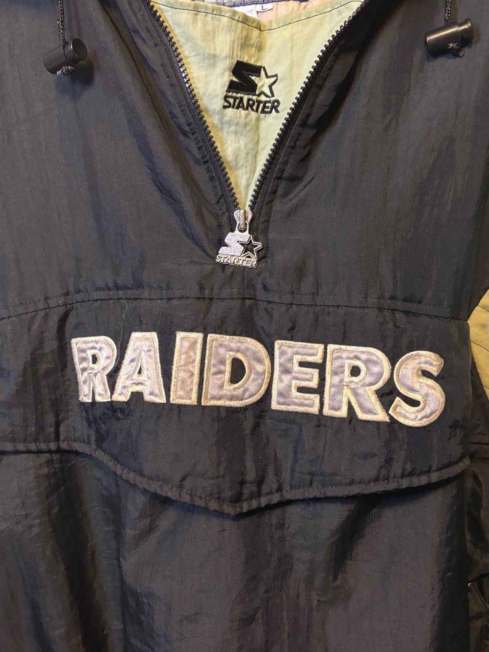 Vintage Starter Raiders NFL 90s Hooded Pullover Anorak Jacket Large - Picture 12 of 16